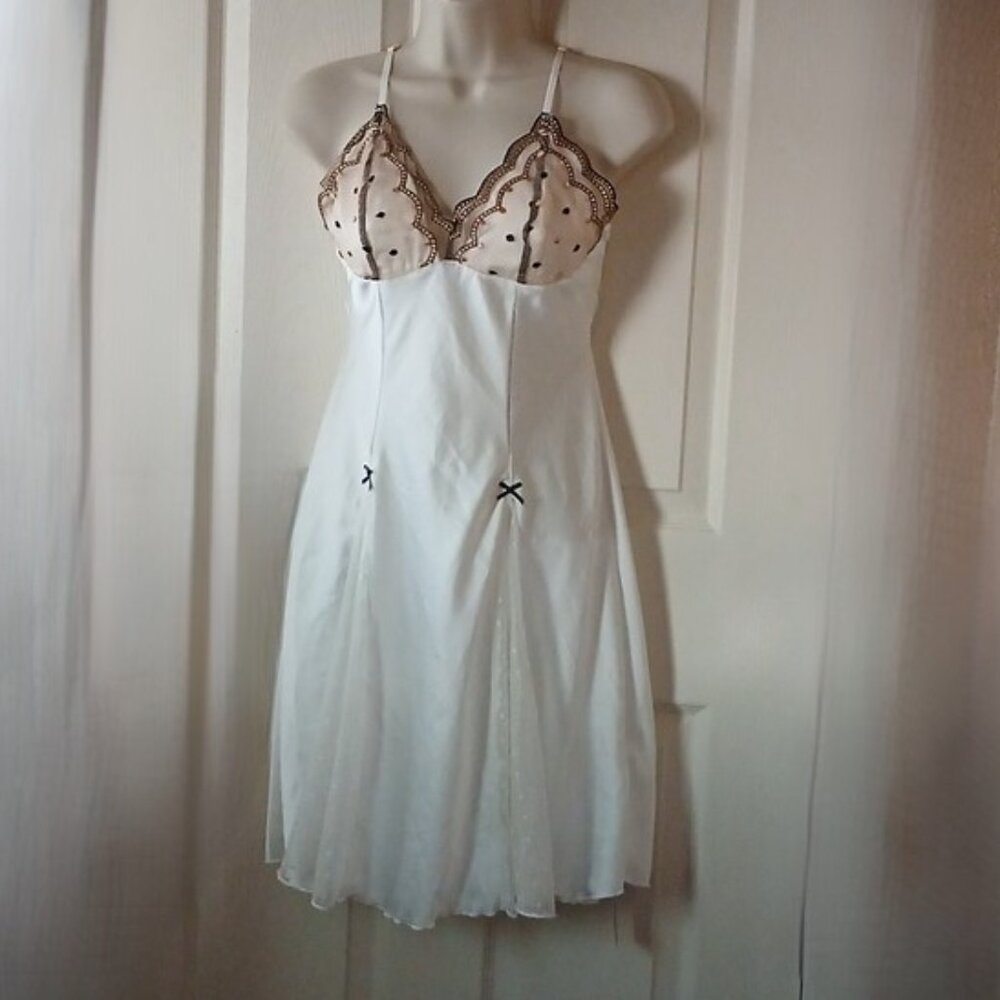 Cheibear Women's  Satin Like with Mesh Inset Mini Night Dress Size Medium NWT